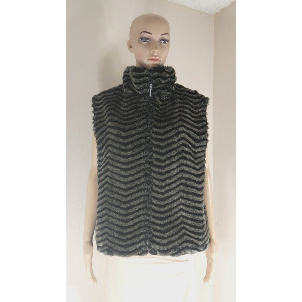 Faux Fur Black Chevron Striped Full Zip Vest by Black Mountain  Womens Medium